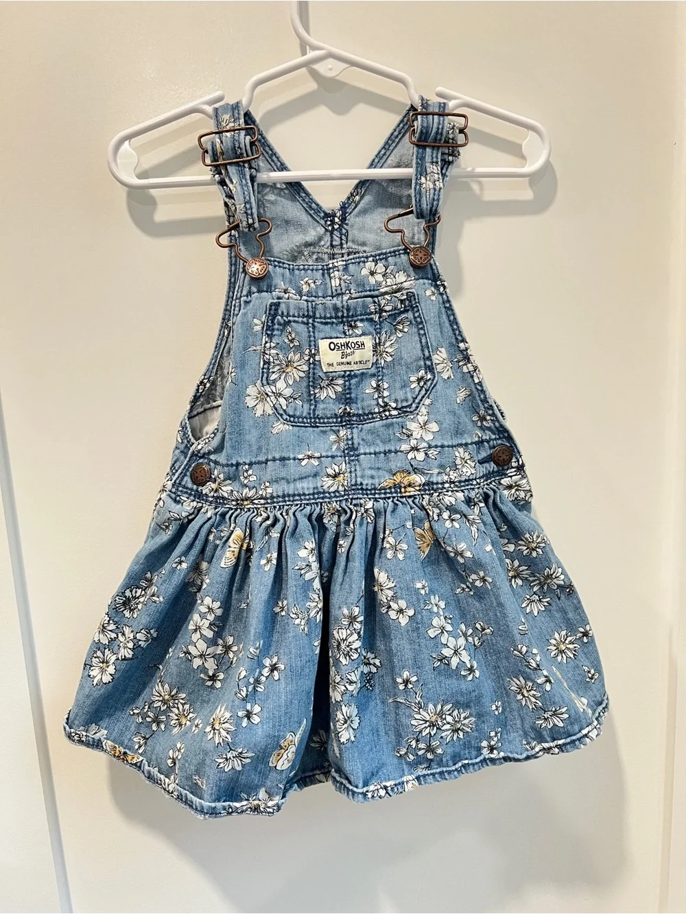 OshKosh B’gosh Floral Denim Overall Dress | 24M | Daisy Print Jumper